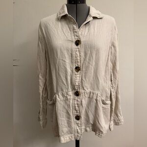 Nicole Miller Beige Utility Lightweight Linen Jacket